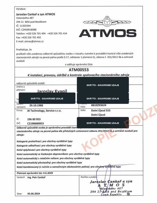 Veřejná kopie oprávnění ATMOS