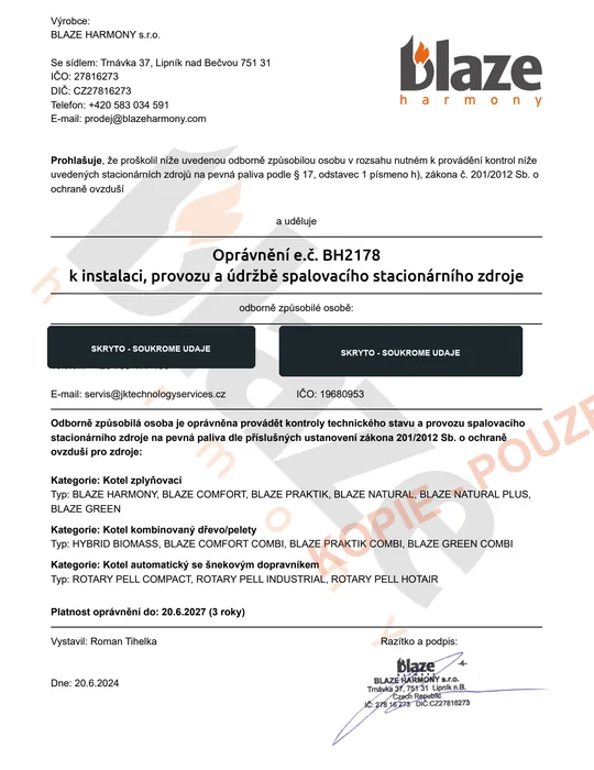 Veřejná kopie oprávnění BLAZE HARMONY