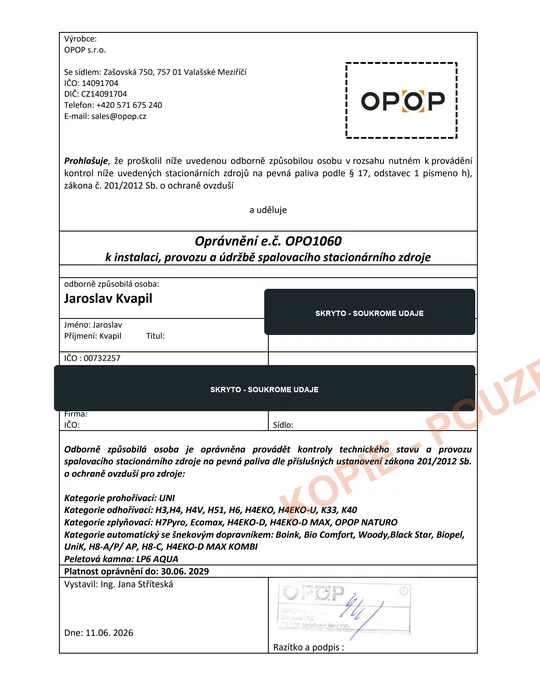 Veřejná kopie oprávnění OPOP