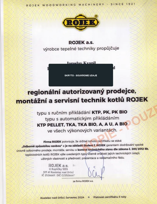 Veřejná kopie certifikátu ROJEK